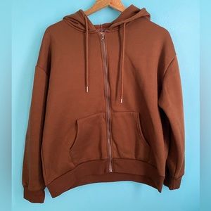 SHEIN Women’s Brown Solid Zip-Up Hoodie Size M